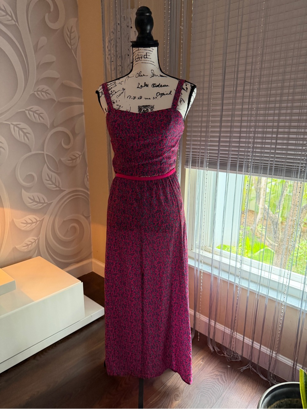 French Connection Berry Pink Floral Maxi Skirt with Front Slit